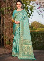 Satin Silk Sky Blue Festival Wear Weaving Saree